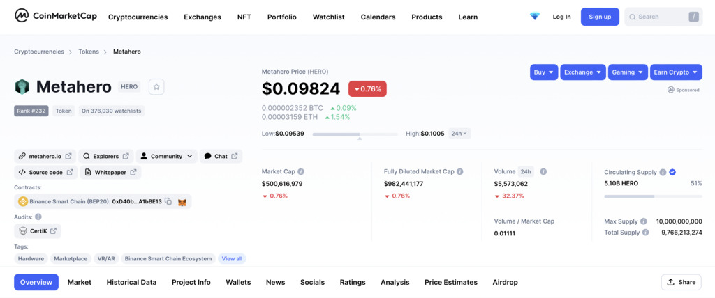 HERO จาก Metahero - Metaverse coins น่าสนใจปี 2022