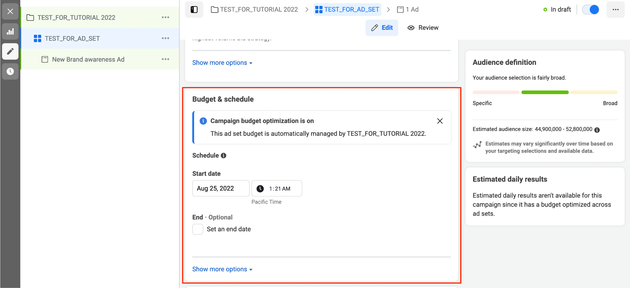 วิธียิงแอด Facebook Budget & Schedule