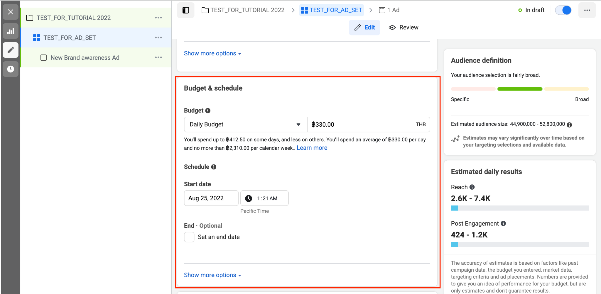 Set start date and end date