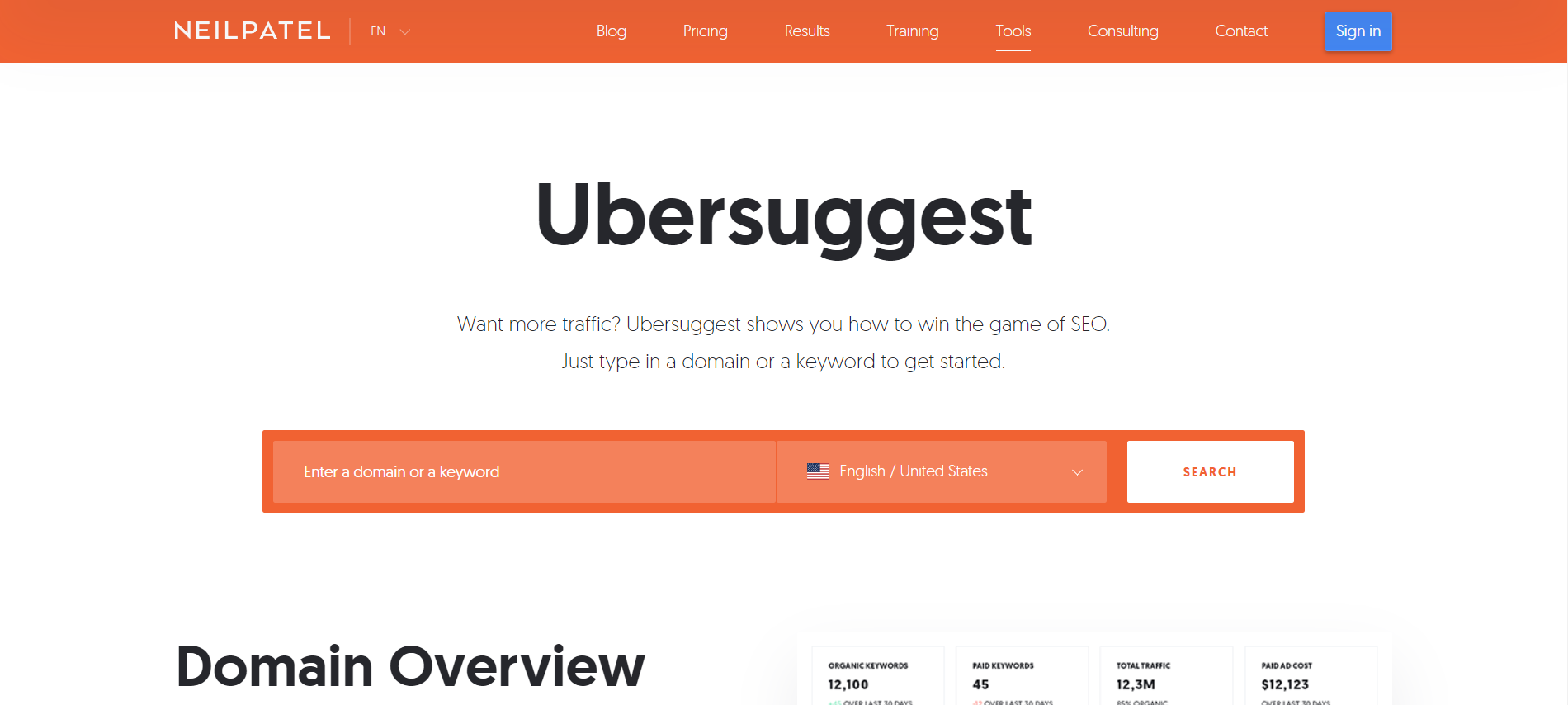 โปรแกรมค้นหา Keyword ฟรี Ubersuggest