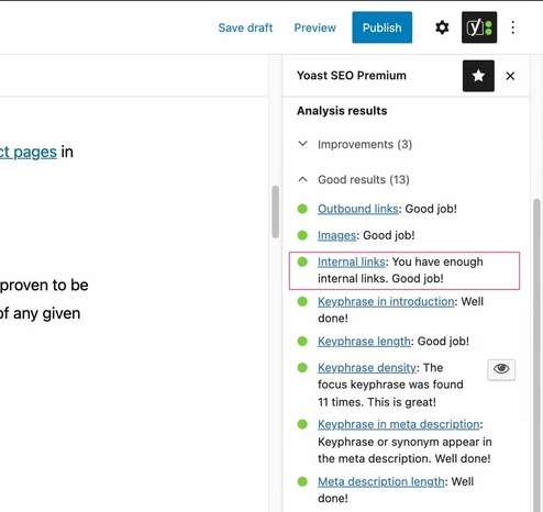 Yoast SEO ช่วยวิเคราะห์ความสมบูรณ์ของ เช่น External Links, Internal Links, Alt Text