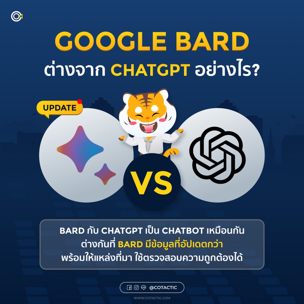 Google Bard กับ ChatGPT ต่างกันไหม ต่างกันยังไง