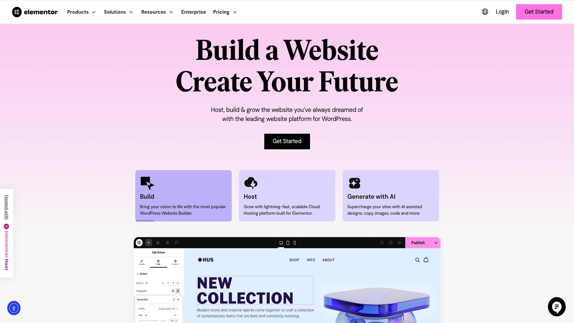 หน้าเว็บไซต์ของ Elementor